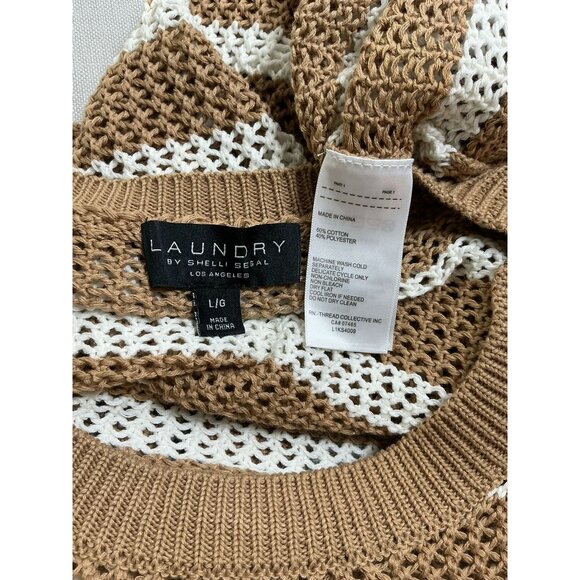 Brown Striped Knit Short Sleeve Sweater – Size L/XL – Relaxed Fit - Picture 3 of 3